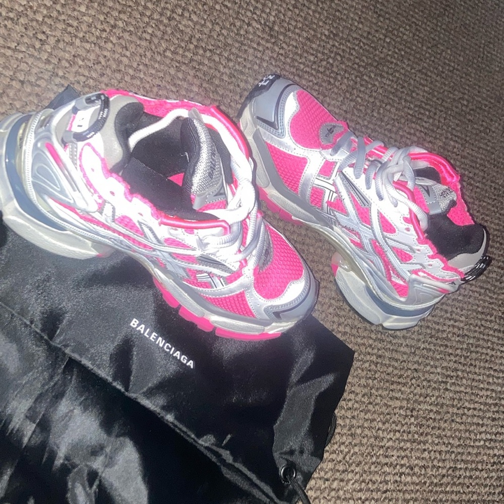 Balenciaga Womens Runner Sneaker , White neon pink , size 37